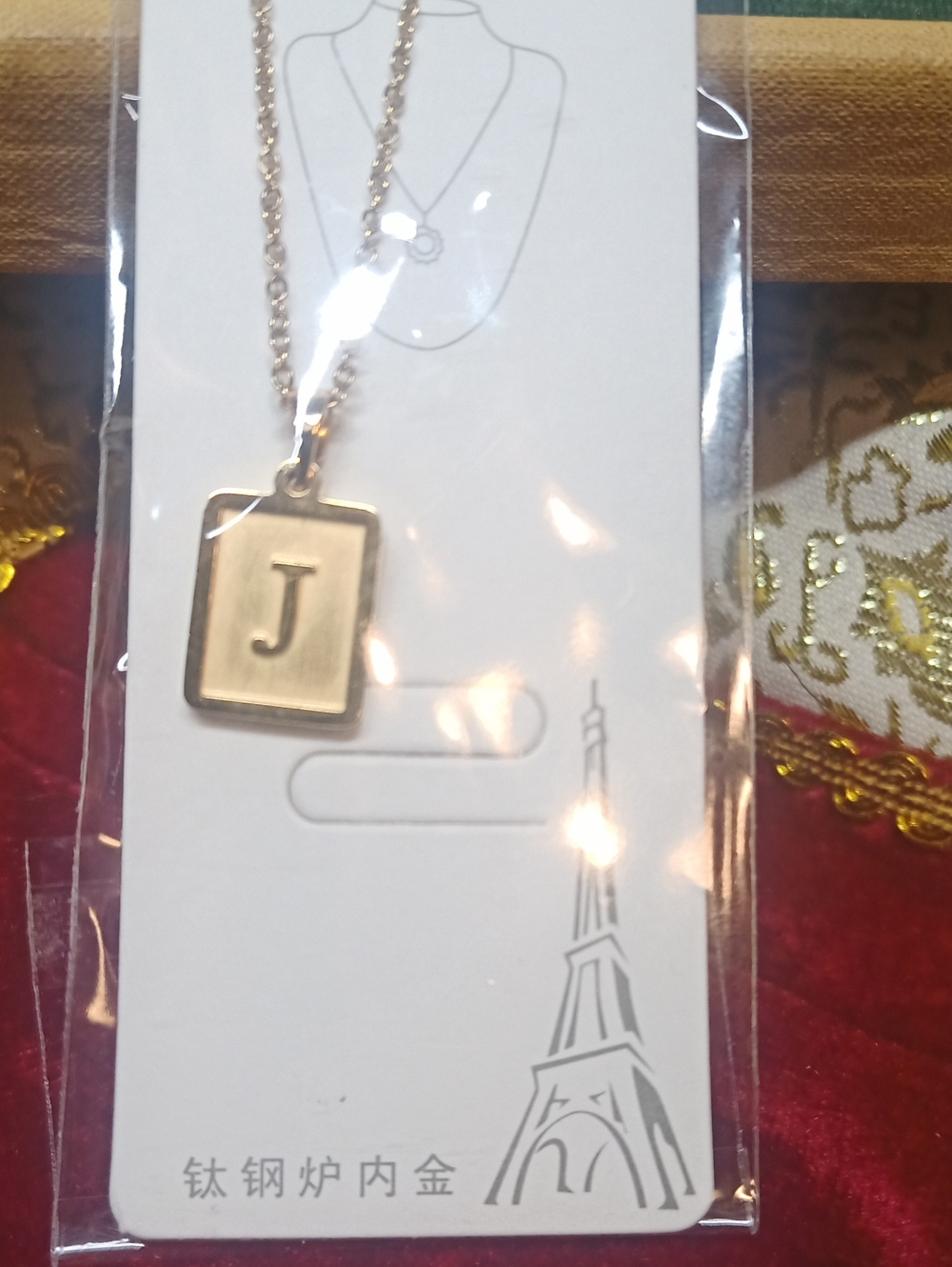 Gold Initial 'J' Pendant Necklace Gold Over Stainless Steel